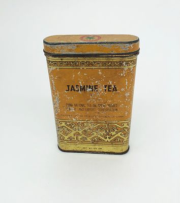 Жестяная коробка "Жасмин-чай". Китайский национальный чай. Размер: 11,5х7,5х2,5см.. Потертости 