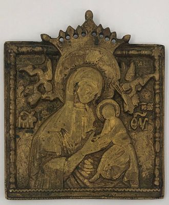 Плакетка "Божья Матерь Одигитрия", с остатками позолоты. Первая половина XVIIIв. С тыльной 