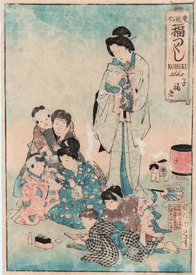 Япония. Гравюра Укие-э, ксилография, 1870-1880гг. Размер: 34,5х28см. Подклеена с оборотной стороны.