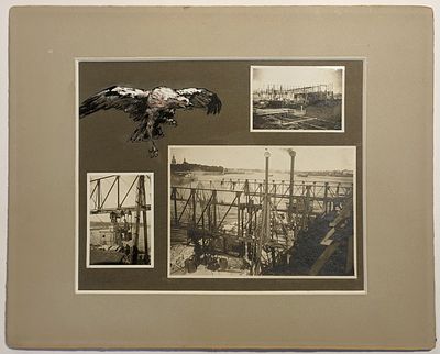 Большой формат. Худ. Каразин "Строительство Большого Охтинского моста". Фотография, оформленная 