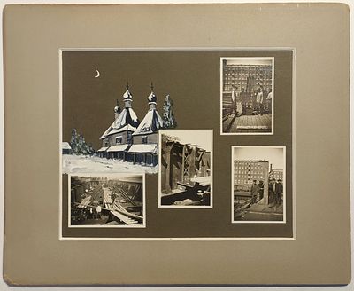 Большой формат. Худ. Каразин "Строительство Большого Охтинского моста". Фотография оформленная 