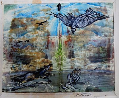 Гаврилов В.Ф. Конь с орком (?) 1982 г. Картон, монотипия 20Х25,7. Гаврилов Валерий 