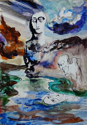 Гаврилов В.Ф. Отражение 1970-е гг. Бумага, акварель по-сырому 27Х19. Гаврилов Валерий 