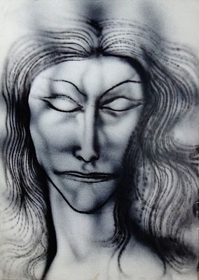 Гаврилов В.Ф. Портрет женщины с закрытыми глазами 1970-е гг. Бумага, аэрография 40Х29. Гаврилов 