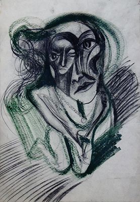 Гаврилов В.Ф. Двойной портрет 1970-е гг. Сангина, уголь 28Х20. Гаврилов Валерий 