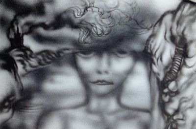 Гаврилов В.Ф. Женщина 1970-е гг. Бумага, аэрография 29Х42. Гаврилов Валерий 