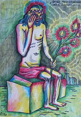 Смелков В. Спас Полунощный из г. Соликамска 1990-е гг. Бумага, смешанная техника 42Х29,5. Смелков 