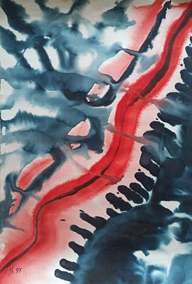 Смелков В. Абстрактная композиция 1997 г. Бумага, акварель, тушь 61Х43. Смелков Владимир 