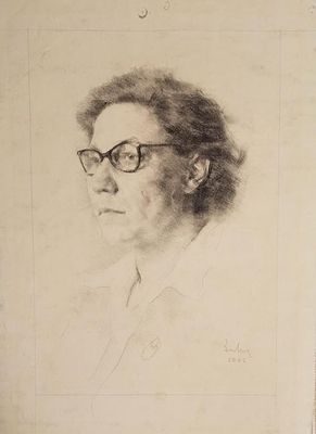 Зинов В.С. Женский портрет 1962 г. Бумага, уголь 55,5Х38,5. Зинов Виктор Семенович (1908—1991) 