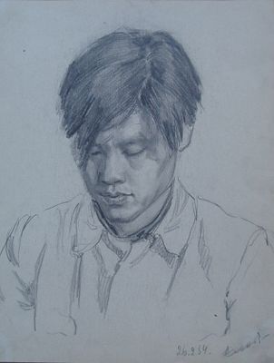 Сосновская А.Е. Юноша 1950-е гг. Бумага, карандаш 21,5Х14,5. Сосновская Аврора Ефимовна 