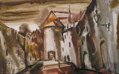 Кошелев В.П. Старый город. Таллин 1989 г. Бумага, акварель 38Х61. Кошелев Владимир Петрович 