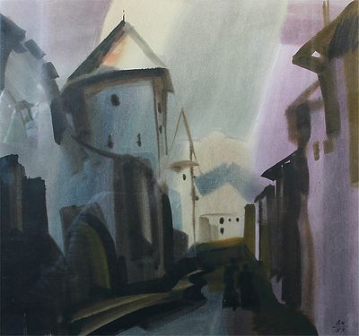 Кошелев В.П. Башни. Таллинн 1989 г. Бумага, акварель 48Х51. Кошелев Владимир Петрович 