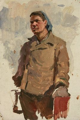 Каманин М.А. Этюд к картине "Строители трассы" к.м. 36Х24 1955г. Каманин Михаил Александрович 