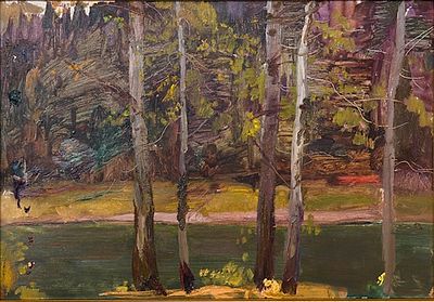 Сосновская А.Е. На берегу 1950-е гг. Картон, масло 34Х49. Сосновская Аврора Ефимовна 