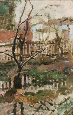 Сосновская А.Е. Лужа 1970-е гг. Холст, масло 31Х20. Сосновская Аврора Ефимовна 