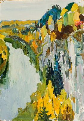 Сосновская А.Е. Чусовая. Скалы 1970-е гг. Картон, масло 50Х35. Сосновская Аврора Ефимовна 