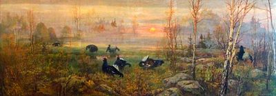 Блинков А.А. Тетеревиный ток 1984 г. Холст, масло 80Х200. Блинков Александр Александрович 