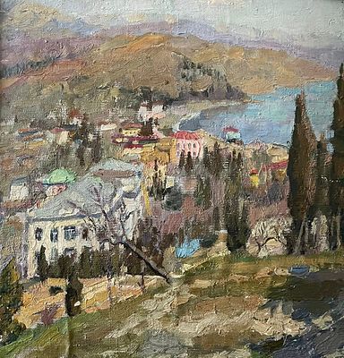 Сосновская А.Е. Алушта 1950-е гг., Холст, масло 40Х39. Сосновская Аврора Ефимовна 