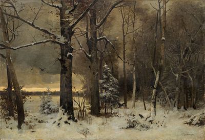 Цыгвинцев К.П. Зимний лес 1907г. Холст, масло 80Х118. Авторская подпись внизу справа. Состояние 