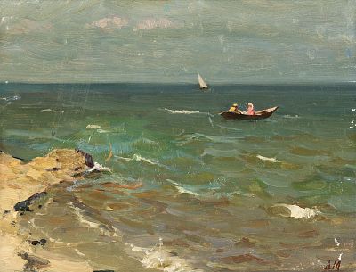 Мельников Д.И. Утро на море 1962г. Картон, масло 26Х34. Мельников Дмитрий Иванович (1923-1999) 