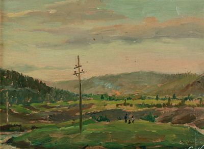 Акцыновы Л. и А. Этюд 1954г. Картон, масло 14,5Х20. Людмила Михайловна и Аркадий Всеволодович 