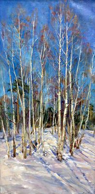 Иванова В.В. Мартовская лазурь 2000-е гг. Холст, масло 100Х50. Иванова Валентина Владимировна 