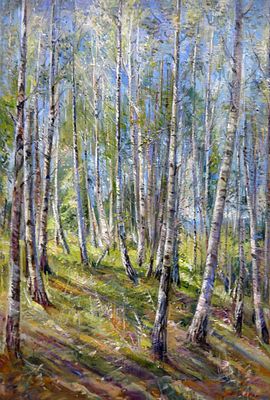 Иванова В.В. Березы освещенные солнцем. 2012 г. Холст, масло 100Х70. Иванова Валентина 
