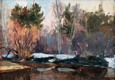 Нестеров И.Н. Осенний пейзаж 1950-е гг. Картон, масло 24,5Х34,5. Нестеров Иван Наумович (1922 – 