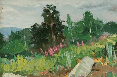 Кошелев В.П. Вечер. Иван-чай 1960-е гг. Картон, масло19,5Х20. Кошелев Владимир Петрович (1933) 