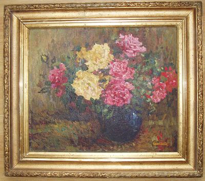 Шаповалова С.С. Розы на темном фоне 1950-е гг. Картон, масло 40Х46