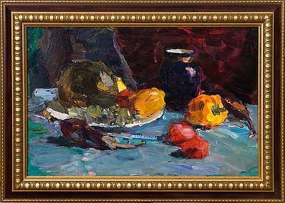 Сосновская А.Е. Натюрмортик 1950-е гг. Картон, масло 35Х54. Сосновская Аврора Ефимовна 