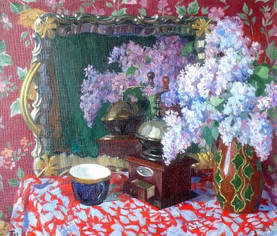 Платонов Ю.В. Натюрморт с подносом 2004 г. Картон, масло 55Х62. Платонов Юрий 