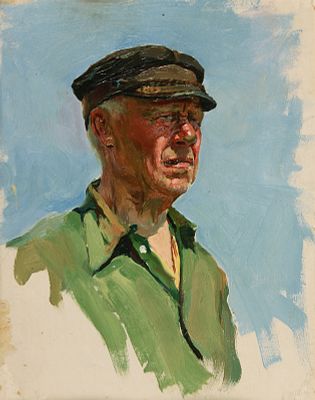 Куделькин В.И. Этюд. Колхозник 1958г. Картон, масло 32Х25. Куделькин Виктор Иванович (1911−1995) 