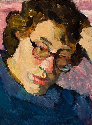 Сосновская А.Е. Нина Плескунова, физик (из юности) 1960-е гг. Картон, масло 26,5Х19,5. Сосновская 