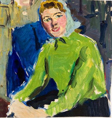 Сосновская А.Е. Портрет девочки 1960-е гг. Картон, масло 32,5Х26,5. Сосновская Аврора Ефимовна 