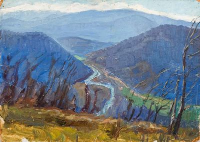 Сосновская А.Е. Синие горы 1960-е гг. Картон, масло 50Х70. Сосновская Аврора Ефимовна 