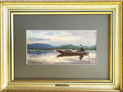 Бернгард О.Э. Лодочка. Тихий вечер 1953 г. Картон, масло 17Х25. Бернгард Олег Эдгардович 