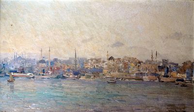 Бурак А.Ф. Стамбул 1958 г. Картон, масло 29,5Х49,5. Бурак Александр Филиппович (1921 - 1997) 