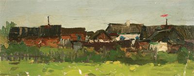 Нестеров И.Н. В деревне 1950-е гг. к.м. 16Х40. Нестеров Иван Наумович (1922 – 2003) Живописец. 