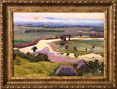 Онищенко В.А. Закат 1950-е гг. Картон, масло 31Х45. Онищенко Виктор Андреевич (1925 г.р.) 