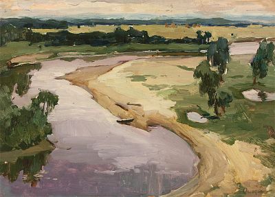 Онищенко В.А. Вечер 1958 г. Картон, масло 34Х48. Онищенко Виктор Андреевич (1925 г.р.) Родился в 