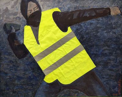 Инкогнито Желтый жилет 2018 г. Холст, масло, коллаж 80Х100