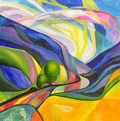 Хабаров Л.Л. Дорога в горы 2005 г. Оргалит, масло 70Х70. Хабаров Лев Леонидович (р. 1950) - 