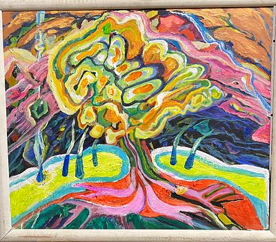 Хабаров Л.Л. Цветущий огонь 2002 г. Оргалит, масло 50Х59. Хабаров Лев Леонидович (р. 1950) - 