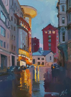 Художник Чижова Виктория Викторовна."Фролов переулок. Театр "Et Cetera"
холст на картоне, масло 