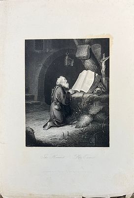 Гравюра. Пустынник. Гравюра с картины Герарда Доу. 1864г. Пустынник. Гравюра с картины Герарда 
