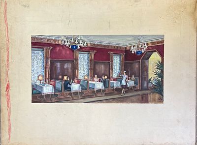 Аладжалов Семен Иванович. Эскизы. Проект интерьера ресторана "Киев" перспектива. Москва 1950г. 