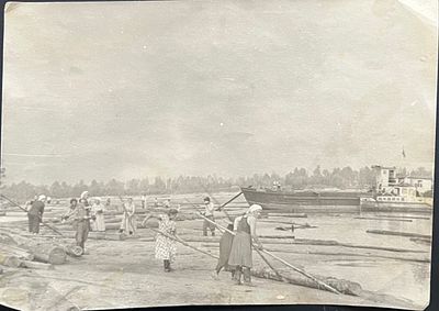 Фотография. Берег Волги. Выгрузка дров. Большинство рабочих - женщины. 30-40-е гг. 18х13, нл-31