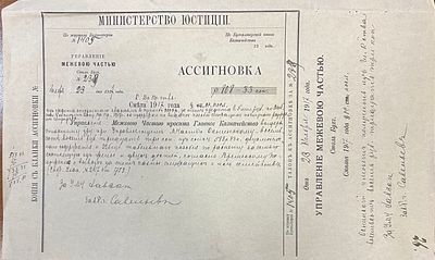 Министерство Юстиции. Ассигновка. 1917г. П-1