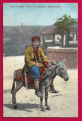 Типы Кавказа. Осел с седоком армянином. изд. Гранберг. П-8907